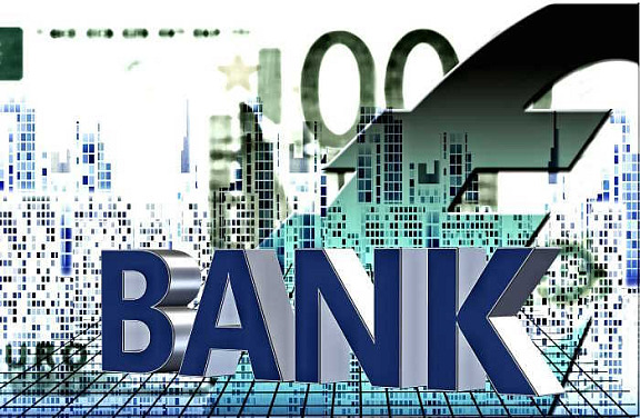 Pengeseddel med tektsten Bank.
